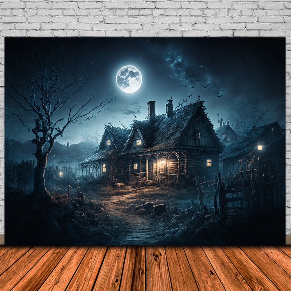 Sfondo Della Casa Stregata Di Halloween Notte Di Luna RR7-422