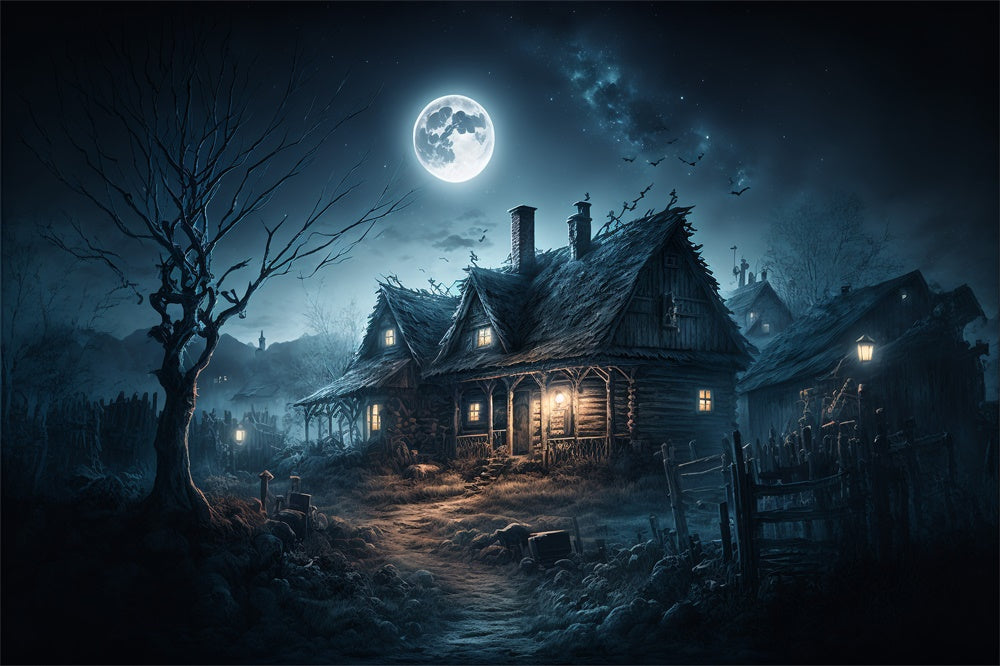 Sfondo Della Casa Stregata Di Halloween Notte Di Luna RR7-422
