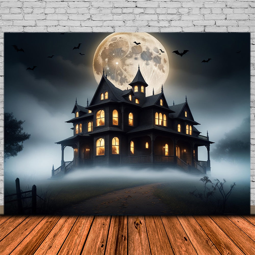 Sfondo Della Villa Stregata Della Luna Piena Di Halloween RR7-423