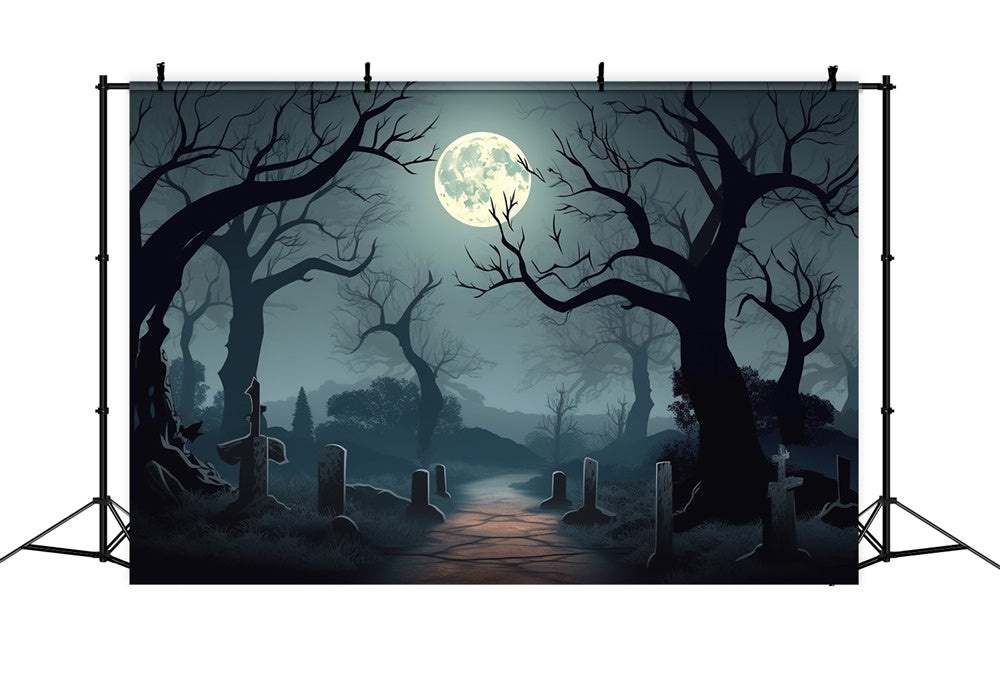 Sfondo Del Cimitero Di Notte Di Luna Piena Di Halloween RR7-425