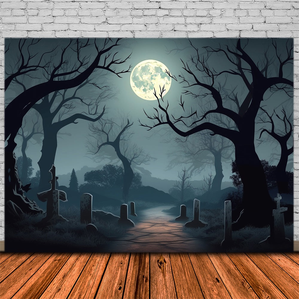 Sfondo Del Cimitero Di Notte Di Luna Piena Di Halloween RR7-425