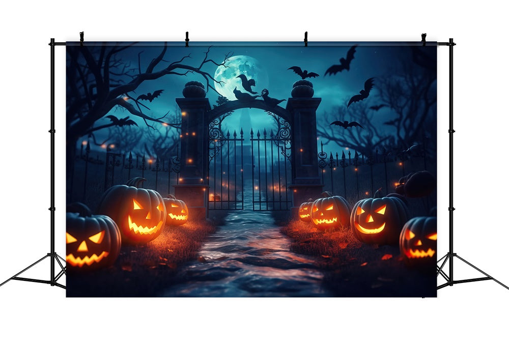 Sfondo Di Halloween Con Zucca Spettrale Porta Del Cimitero RR7-426