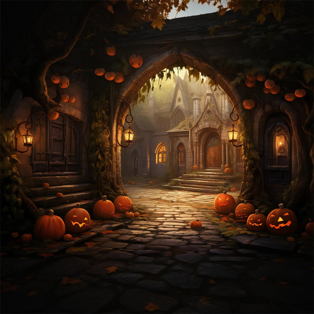 Sfondo Di Zucche Con Arco In Pietra Per Case Di Halloween RR7-427