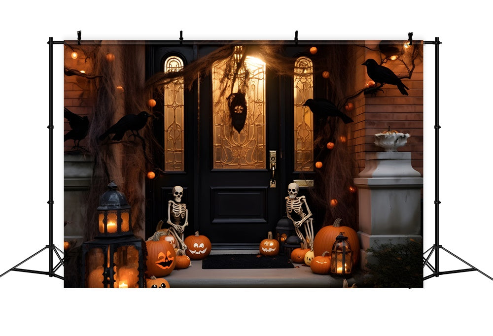 Sfondo Della Porta D'Ingresso Del Cortile Decorato Con La Notte Di Halloween RR7-428