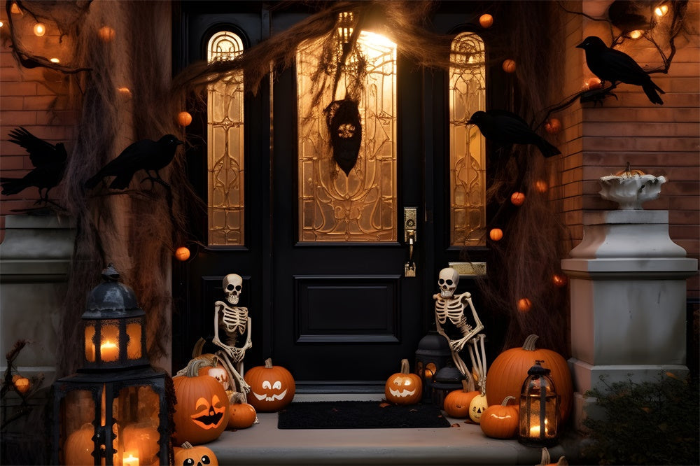 Sfondo Della Porta D'Ingresso Del Cortile Decorato Con La Notte Di Halloween RR7-428