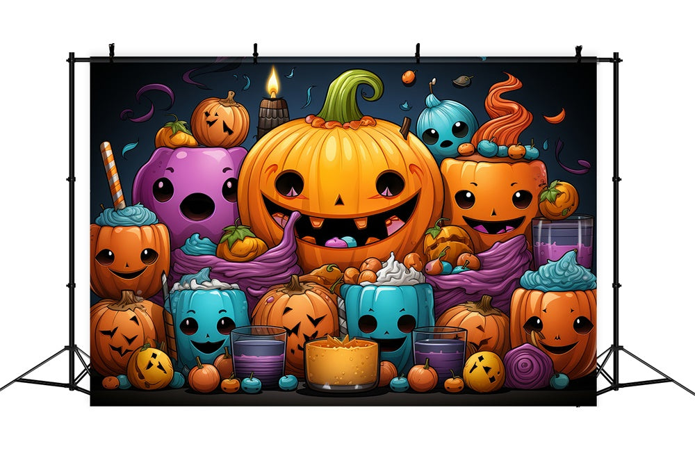 Sfondo Di Zucche Curve Colorate Di Halloween RR7-434