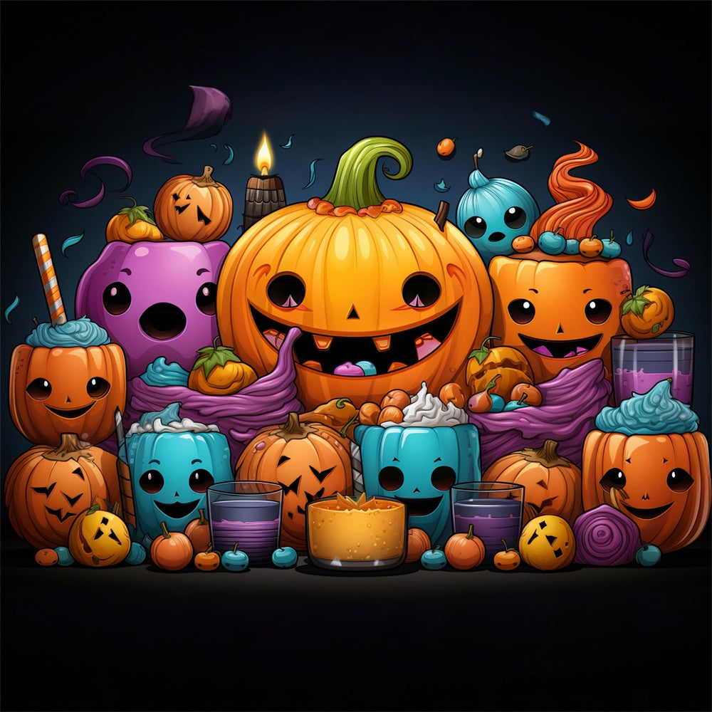 Sfondo Di Zucche Curve Colorate Di Halloween RR7-434