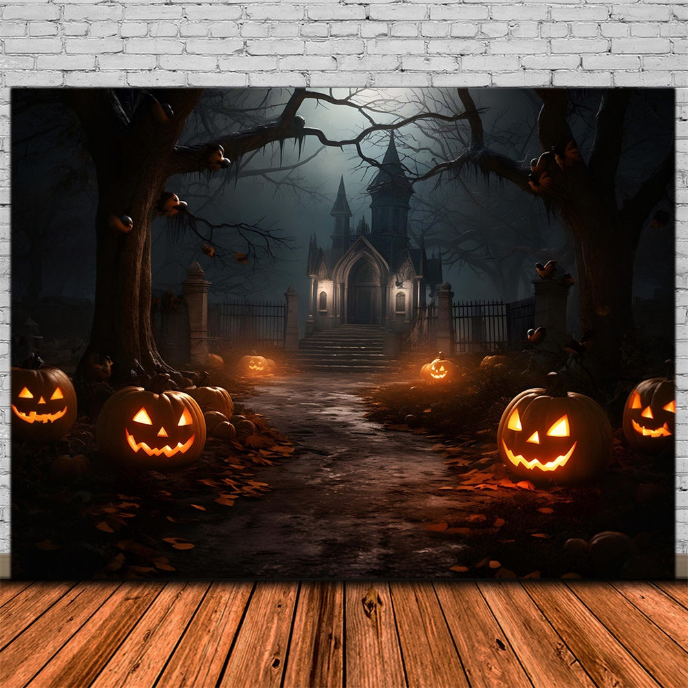Sfondo Del Castello Infestato Di Notte Della Foresta Di Halloween RR7-435