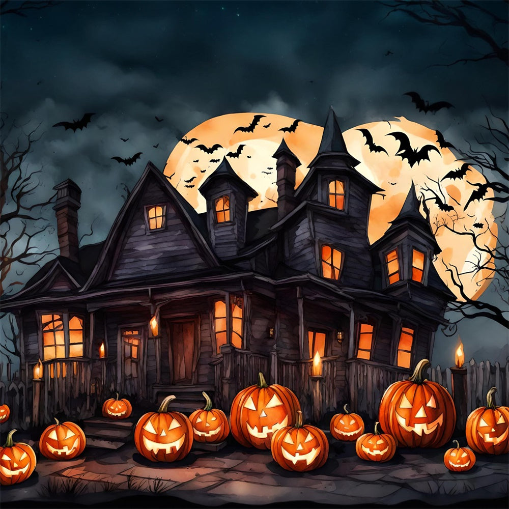 Sfondo Di Halloween Con Pipistrelli Zucca E Strega RR7-436