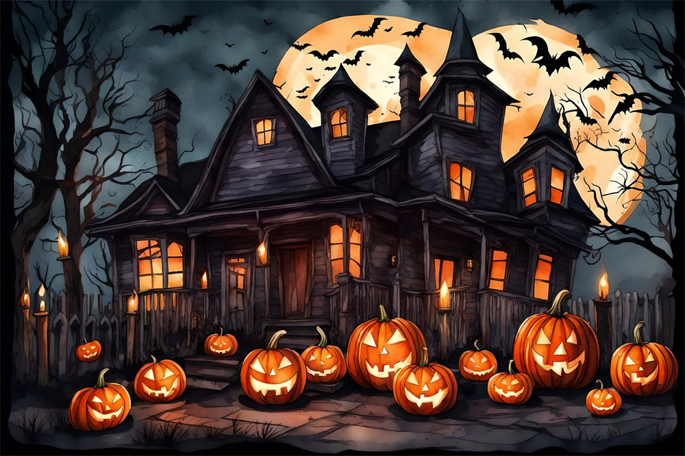 Sfondo Di Halloween Con Pipistrelli Zucca E Strega RR7-436