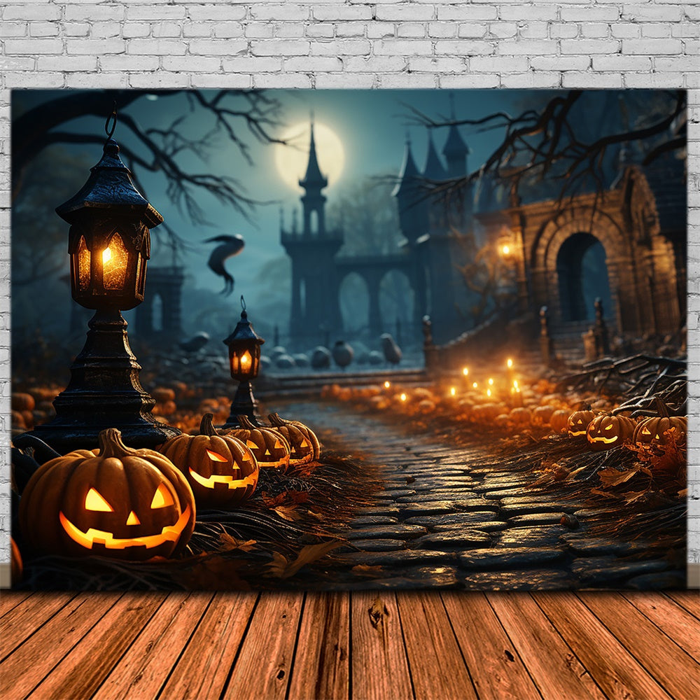 Sfondo Di Zucca Del Sentiero Del Cimitero Spaventoso Di Halloween RR7-437
