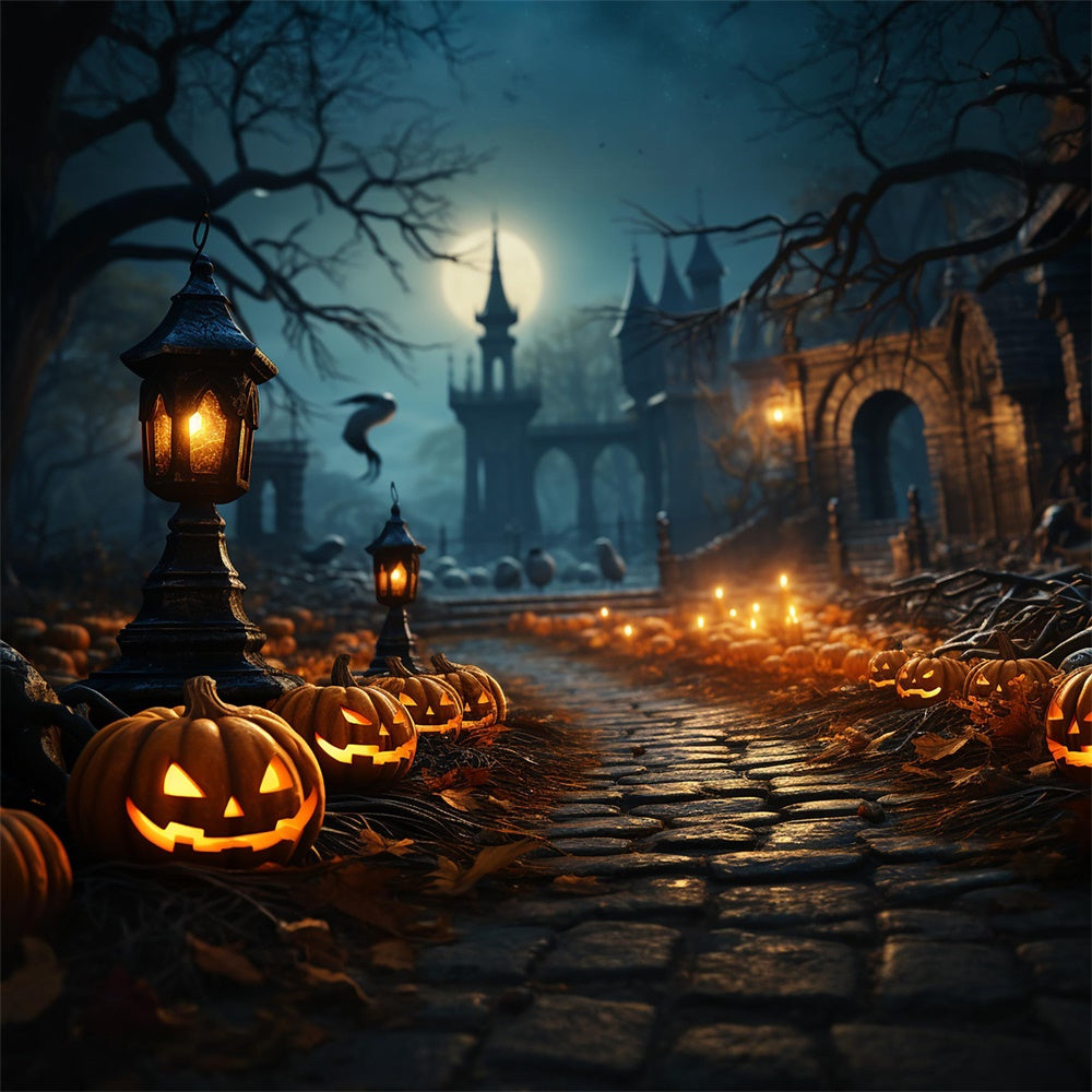 Sfondo Di Zucca Del Sentiero Del Cimitero Spaventoso Di Halloween RR7-437