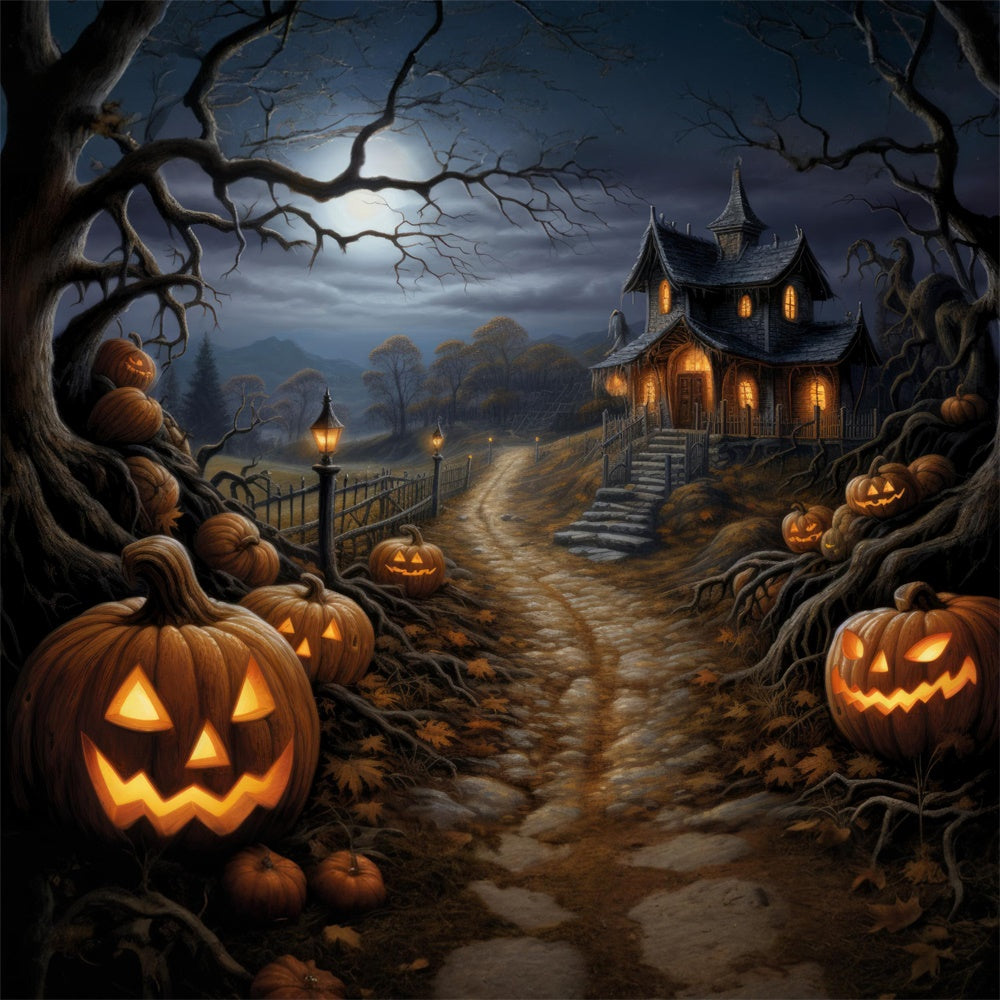 Sfondo Di Zucca Della Cabina Della Foresta Dell'Orrore Di Halloween RR7-439