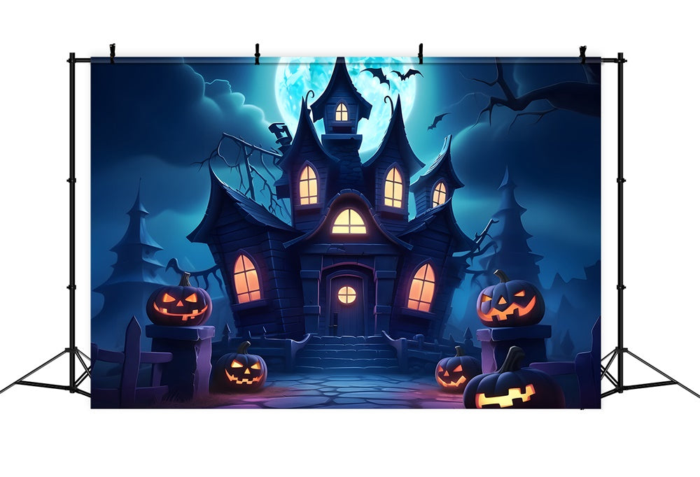 Sfondo Della Luna Della Casa Stregata Della Notte Di Halloween RR7-440