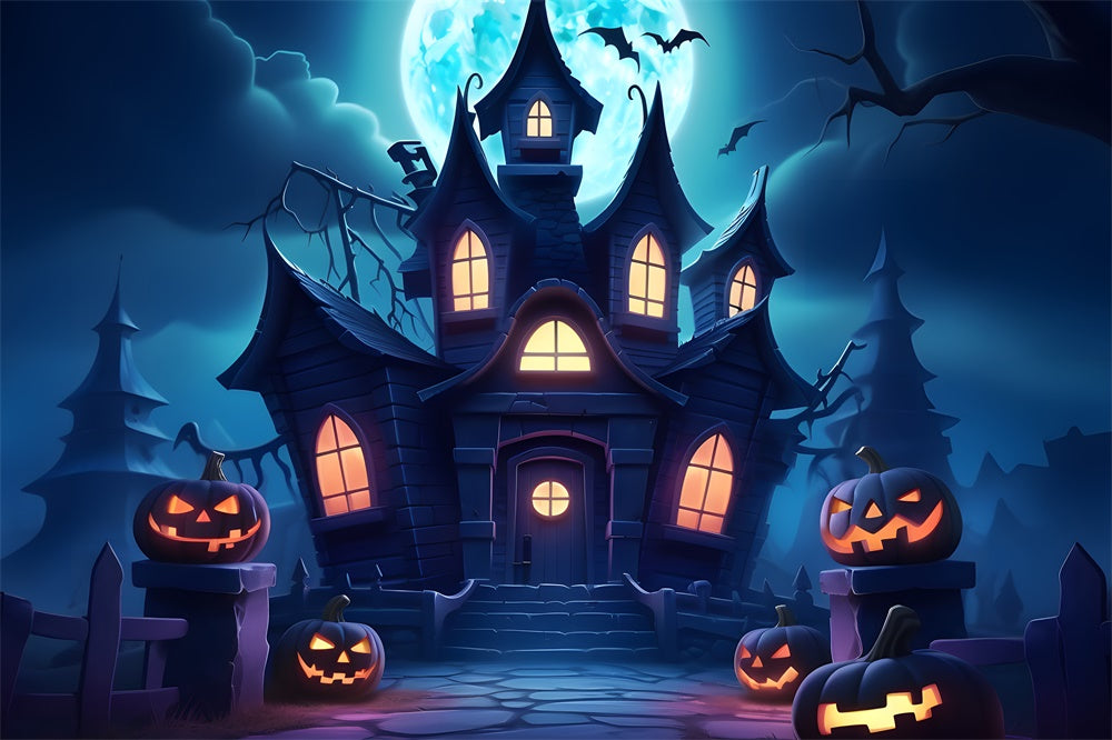 Sfondo Della Luna Della Casa Stregata Della Notte Di Halloween RR7-440
