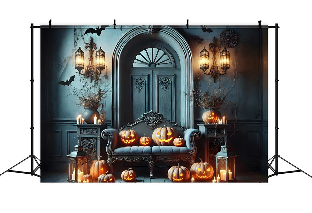 Sfondo Di Zucca Da Muro Blu Retro Di Halloween RR7-442
