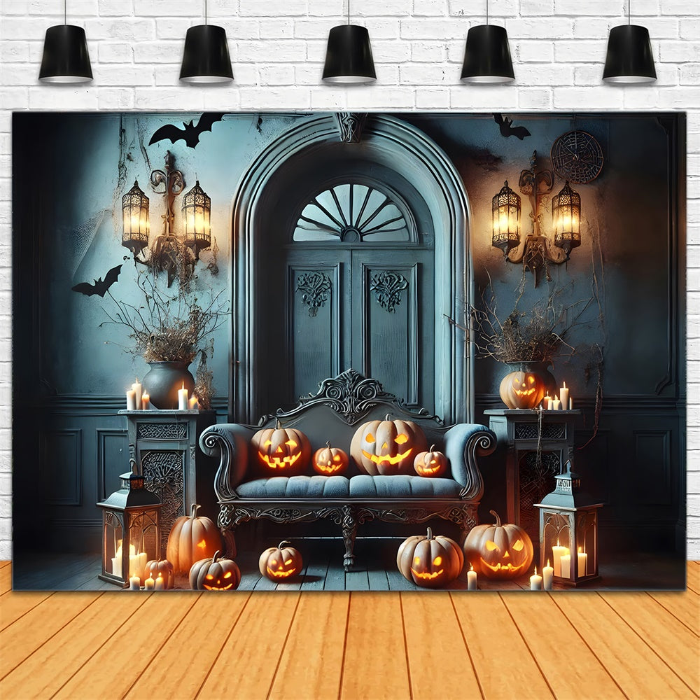 Sfondo Di Zucca Da Muro Blu Retro Di Halloween RR7-442