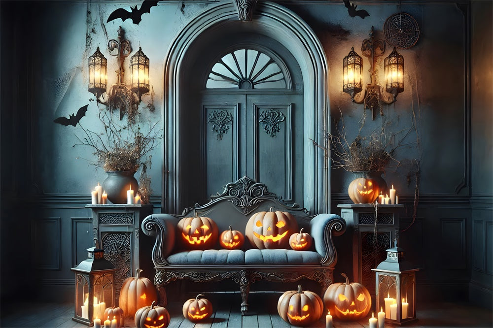 Sfondo Di Zucca Da Muro Blu Retro Di Halloween RR7-442