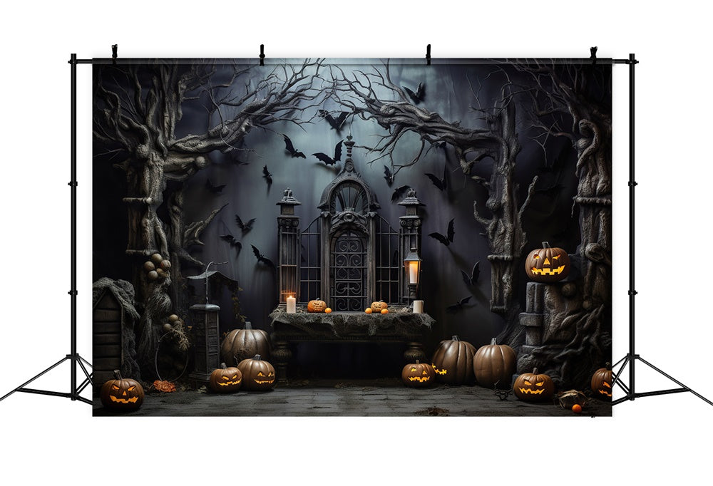 Sfondo Di Halloween Spaventoso Dark Room Zucca Pipistrelli RR7-444