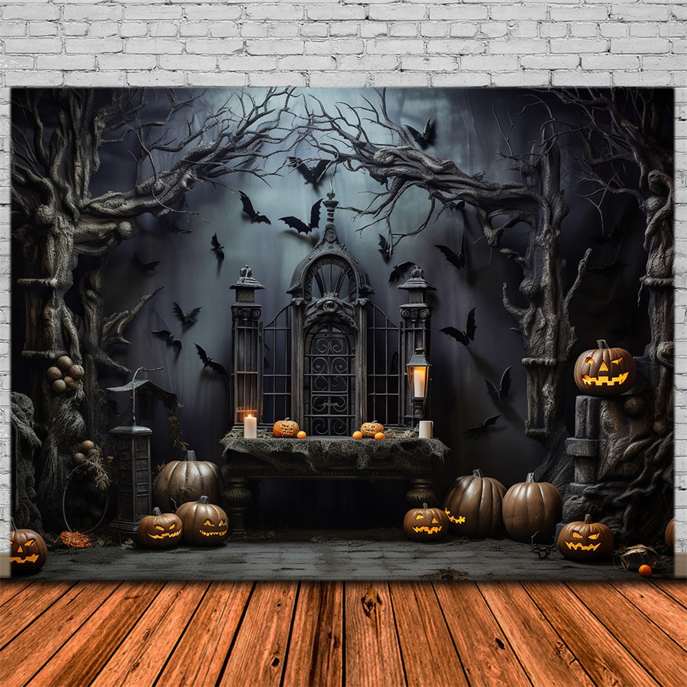 Sfondo Di Halloween Spaventoso Dark Room Zucca Pipistrelli RR7-444