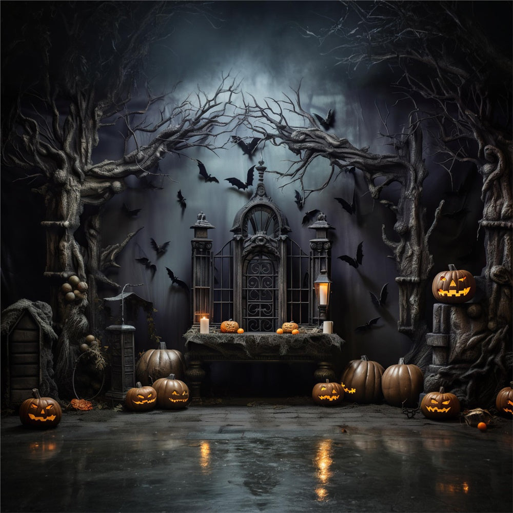 Sfondo Di Halloween Spaventoso Dark Room Zucca Pipistrelli RR7-444