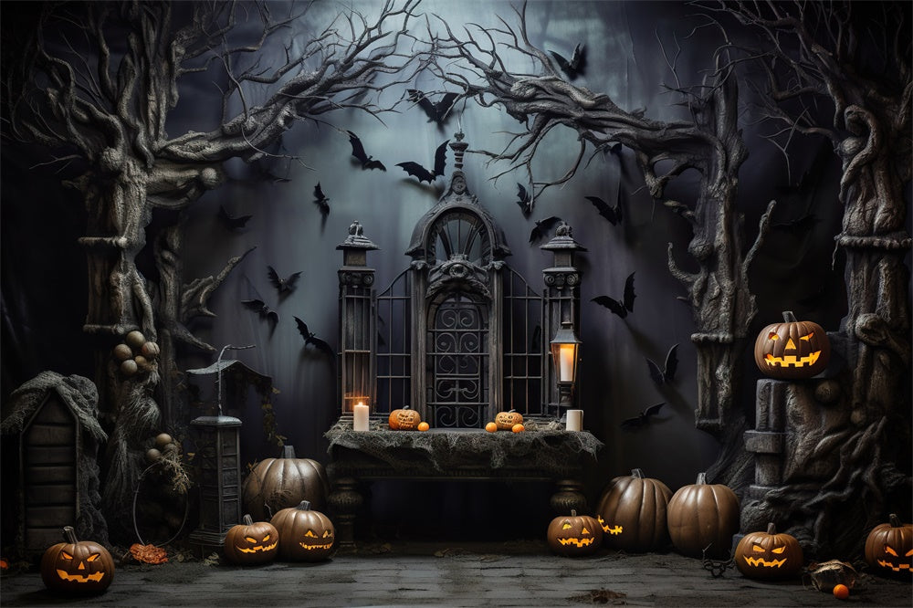 Sfondo Di Halloween Spaventoso Dark Room Zucca Pipistrelli RR7-444