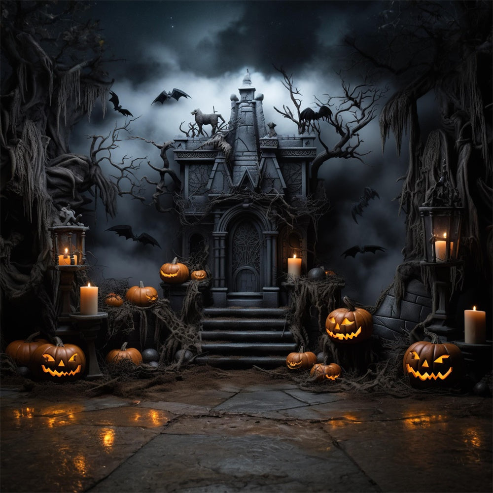 Sfondo Di Halloween Con Candela Di Zucca Del Castello Stregato RR7-446