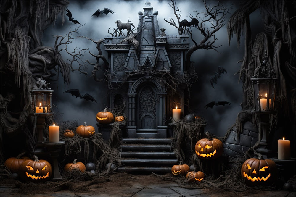 Sfondo Di Halloween Con Candela Di Zucca Del Castello Stregato RR7-446