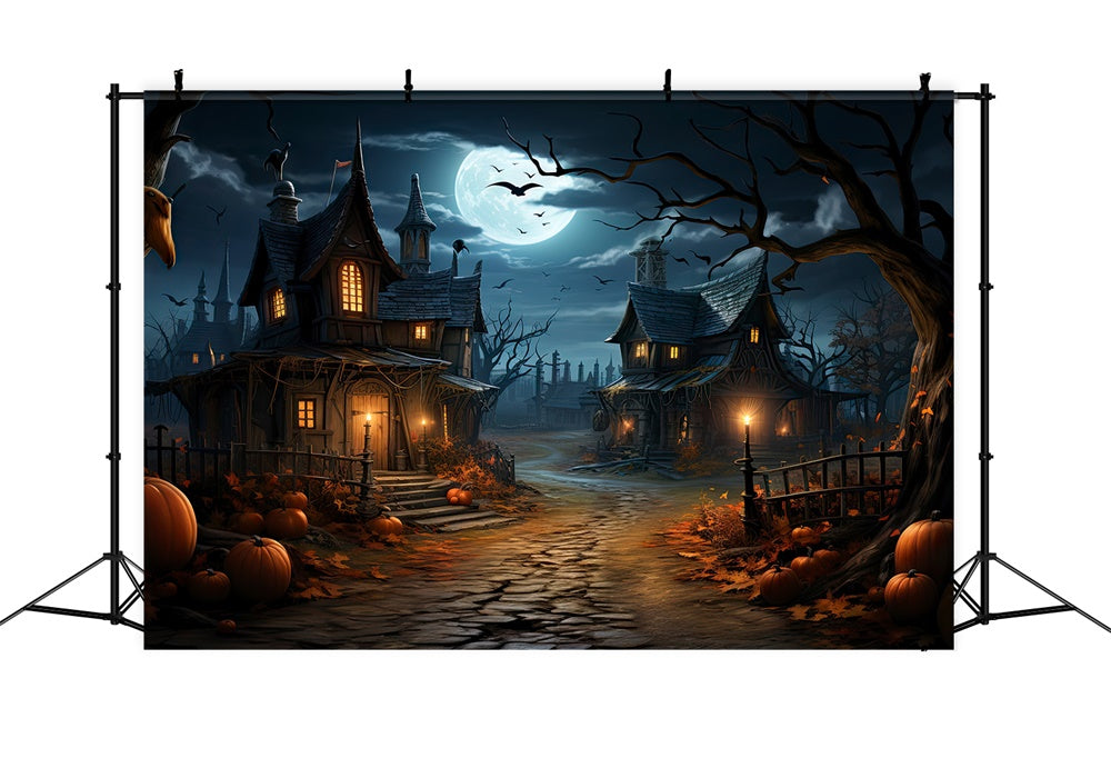 Sfondo Di Zucca Di Halloween Moon Night Houses RR7-447
