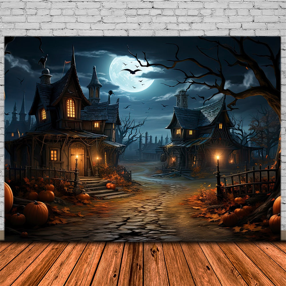 Sfondo Di Zucca Di Halloween Moon Night Houses RR7-447