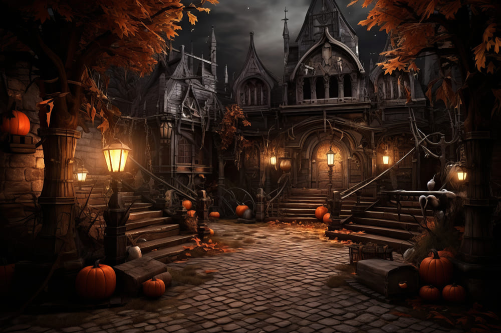 Sfondo Di Zucca Da Costruzione Spettrale Di Halloween RR7-45