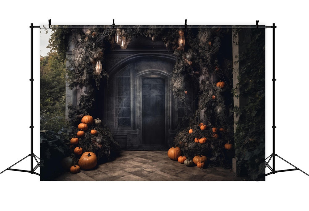Sfondo Di Zucca Per Porta Della Casa Stregata Di Halloween RR7-458