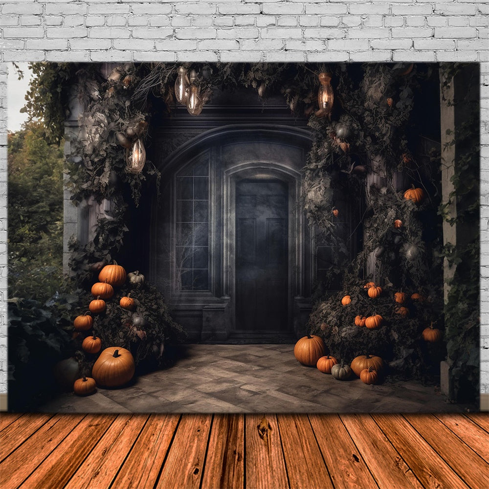 Sfondo Di Zucca Per Porta Della Casa Stregata Di Halloween RR7-458