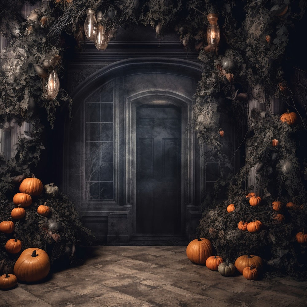 Sfondo Di Zucca Per Porta Della Casa Stregata Di Halloween RR7-458