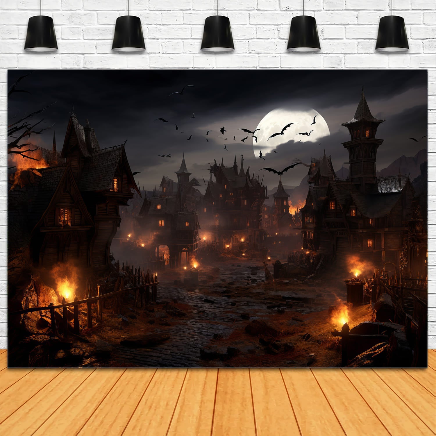 Halloween Horror Night Pipistrelli Fiamme Sfondo RR7-46