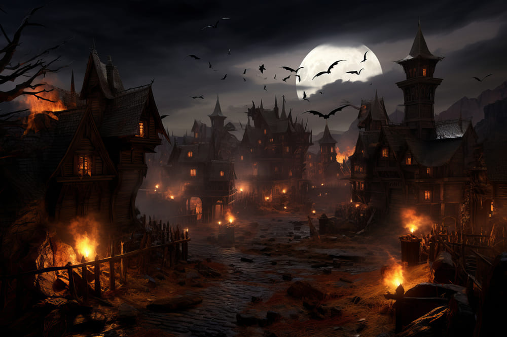 Halloween Horror Night Pipistrelli Fiamme Sfondo RR7-46