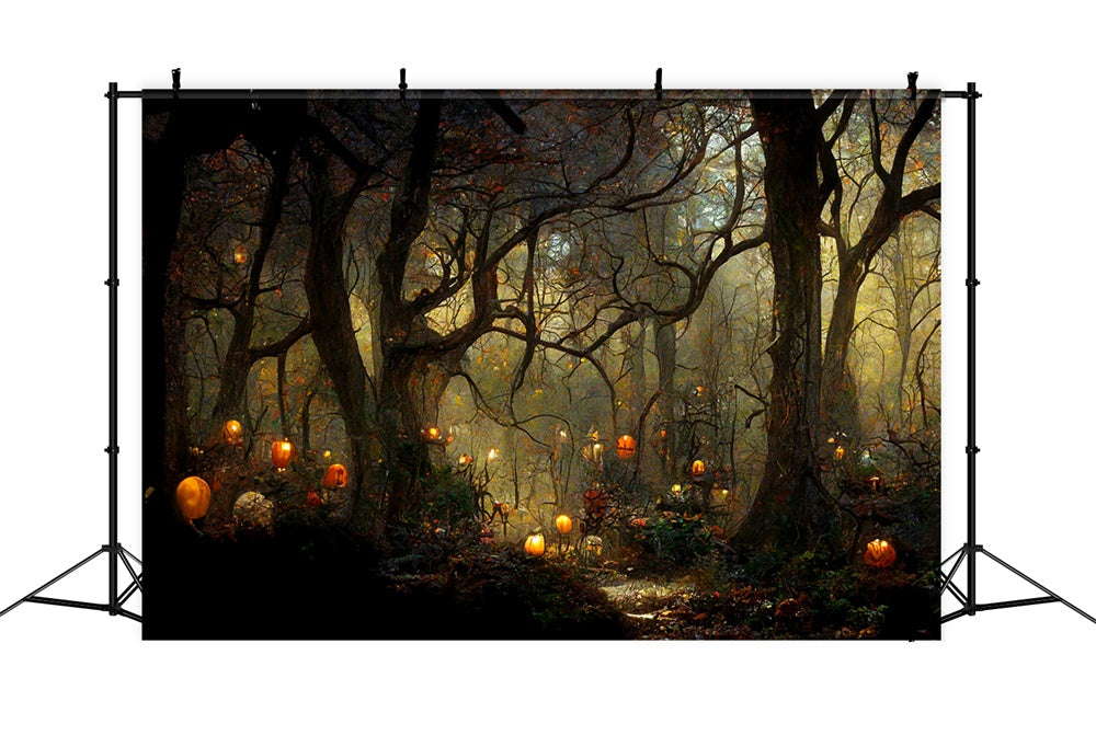 Sfondo Di Candele Di Zucca Della Foresta Di Halloween RR7-461