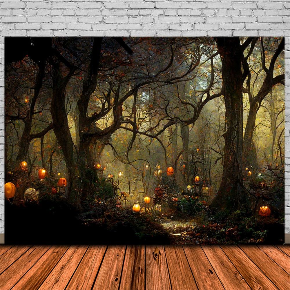 Sfondo Di Candele Di Zucca Della Foresta Di Halloween RR7-461