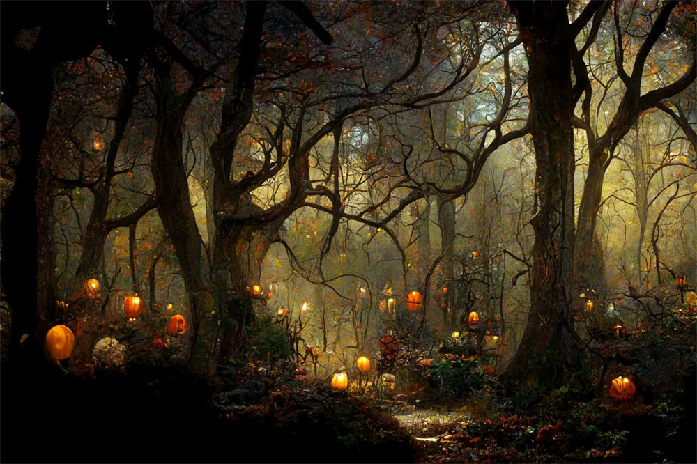 Sfondo Di Candele Di Zucca Della Foresta Di Halloween RR7-461