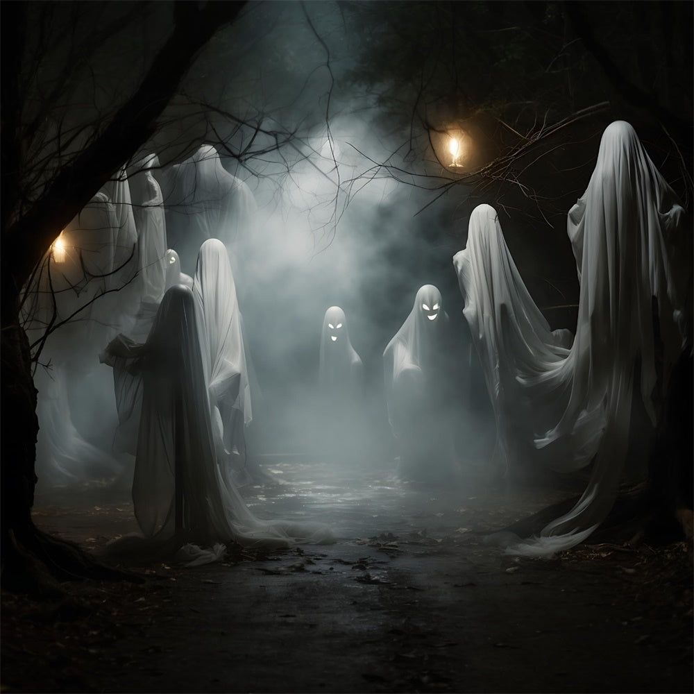 Sfondo Del Fantasma Spaventoso Della Notte Nebbiosa Di Halloween RR7-463