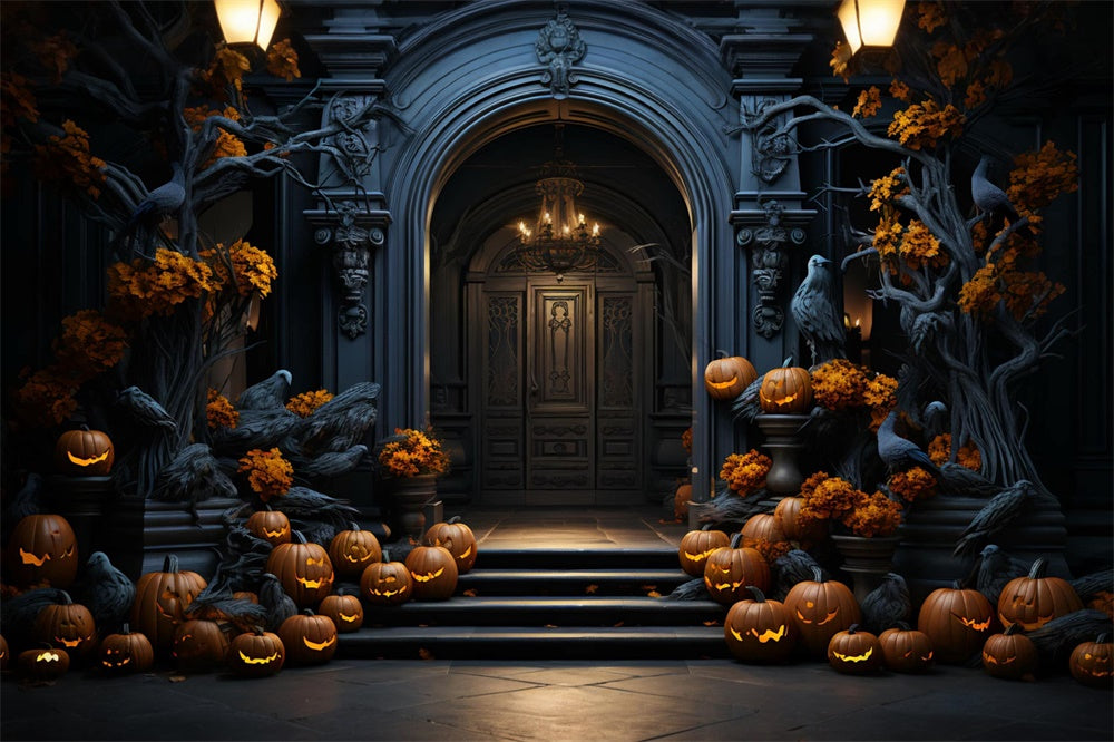 Sfondo Del Cancello Del Palazzo Della Zucca Di Halloween RR7-467