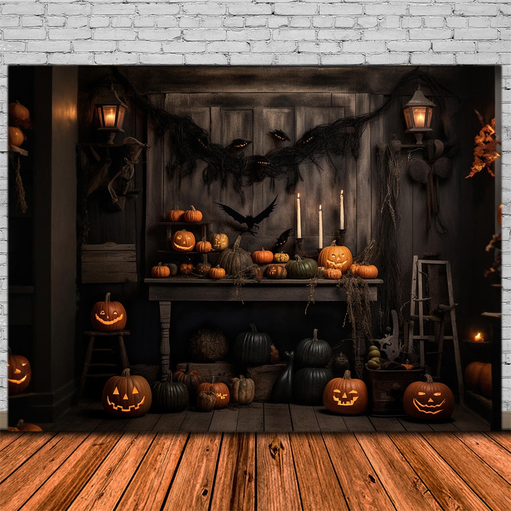 Sfondo Di Pipistrelli Di Zucca Da Parete In Legno Di Halloween RR7-469