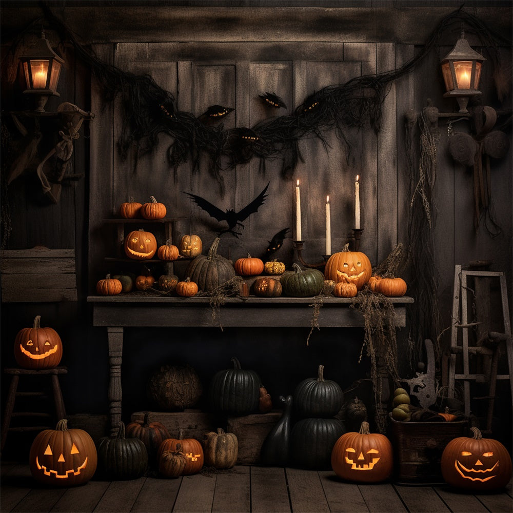 Sfondo Di Pipistrelli Di Zucca Da Parete In Legno Di Halloween RR7-469