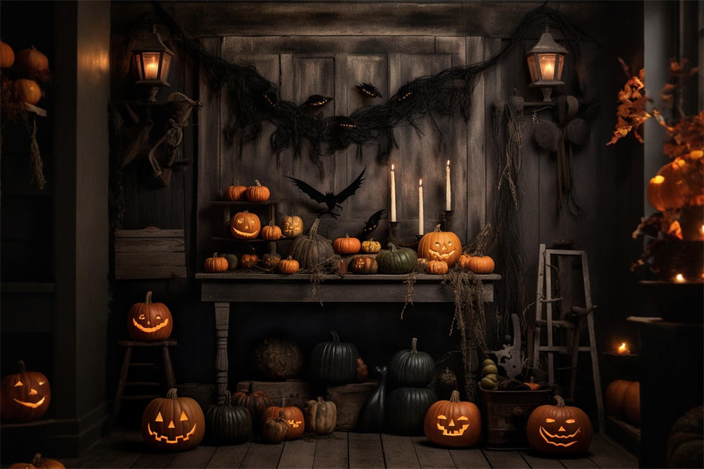 Sfondo Di Pipistrelli Di Zucca Da Parete In Legno Di Halloween RR7-469