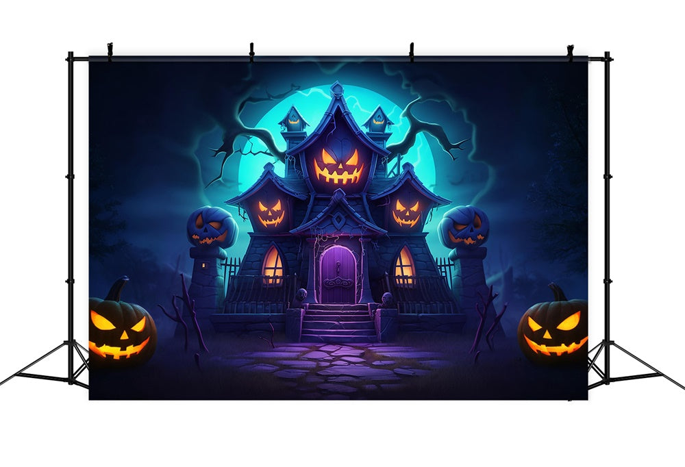 Sfondo Fotografico Di Halloween Con La Casa Delle Zucche Malvagie RR7-470