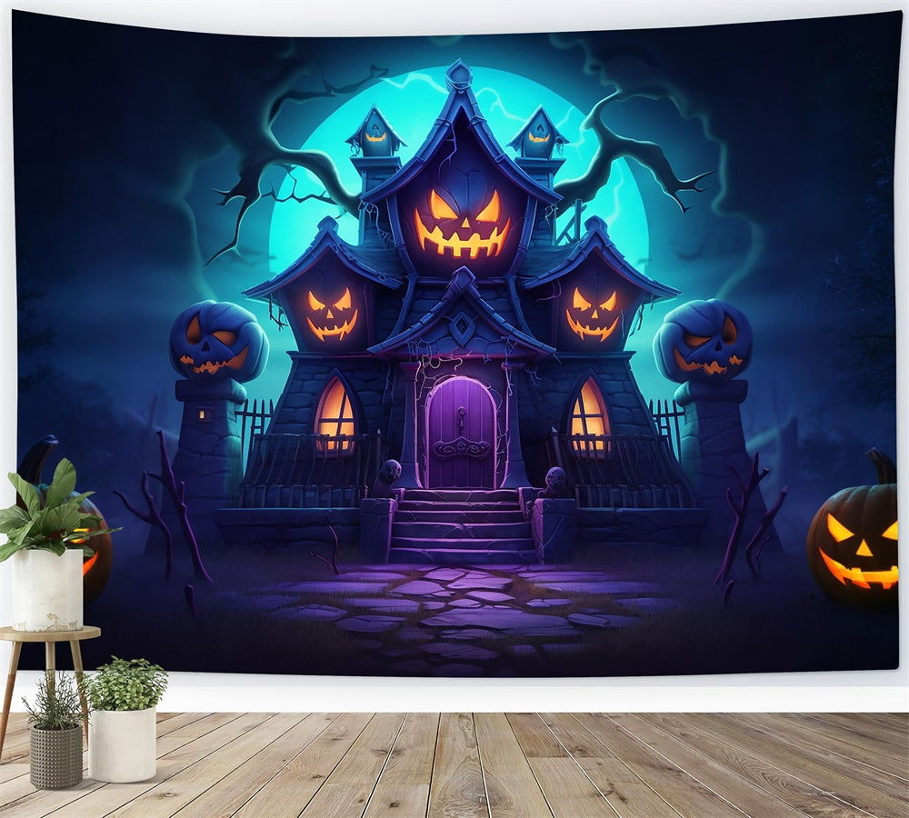 Sfondo Fotografico Di Halloween Con La Casa Delle Zucche Malvagie RR7-470