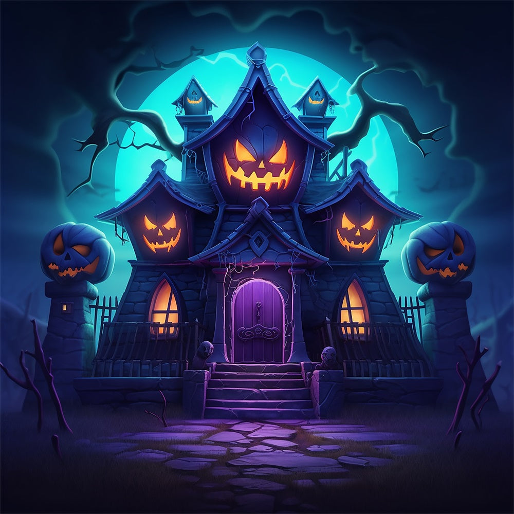 Sfondo Fotografico Di Halloween Con La Casa Delle Zucche Malvagie RR7-470
