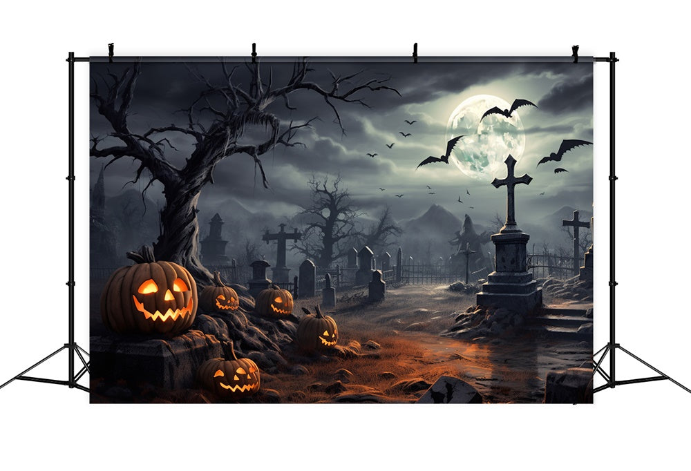 Sfondo Di Notte Al Chiaro Di Luna Del Cimitero Di Halloween RR7-471