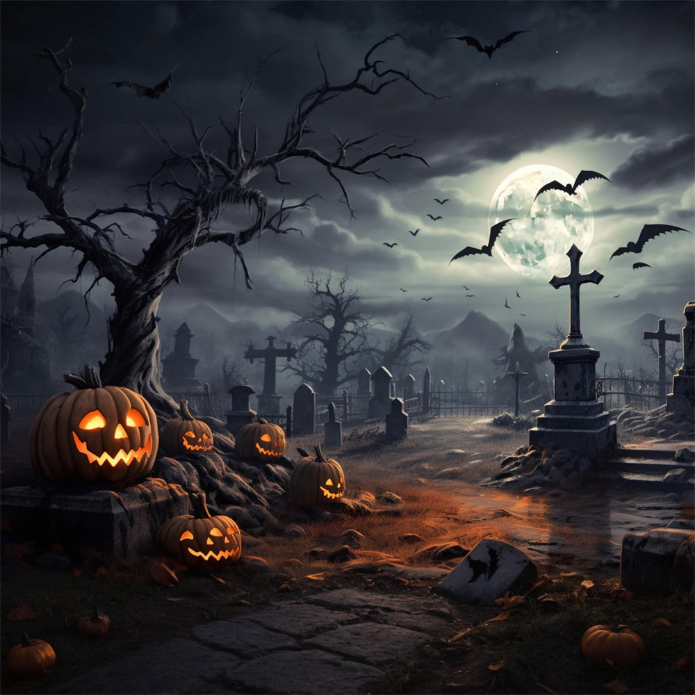 Sfondo Di Notte Al Chiaro Di Luna Del Cimitero Di Halloween RR7-471