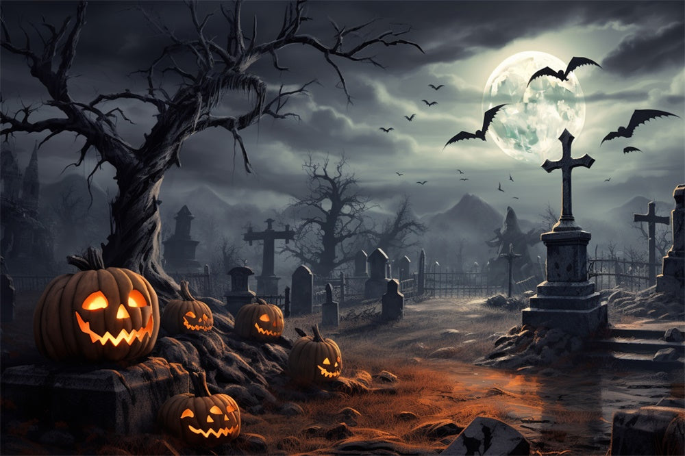 Sfondo Di Notte Al Chiaro Di Luna Del Cimitero Di Halloween RR7-471